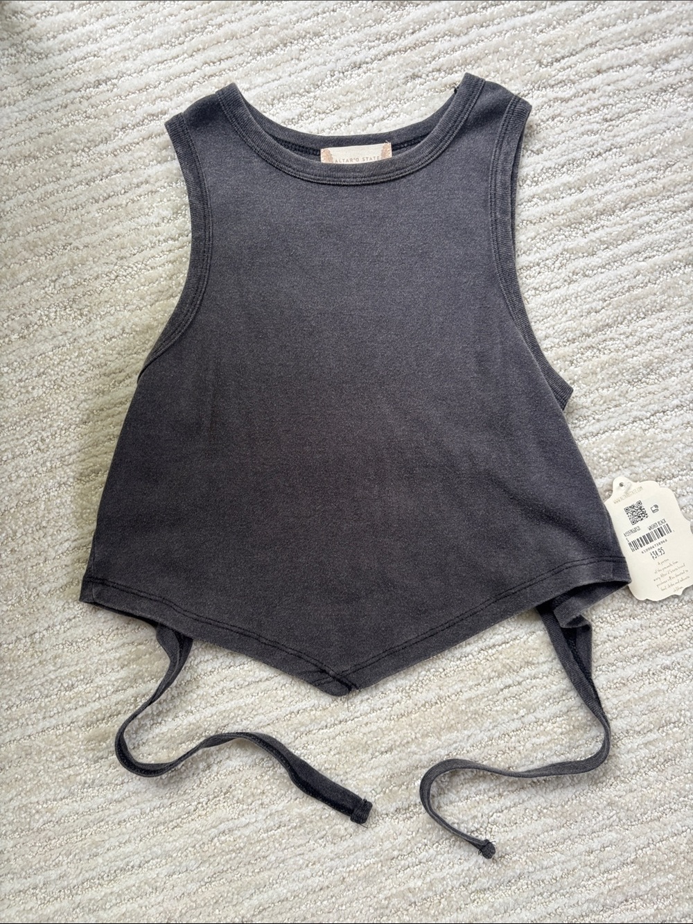 NWT Altar'd State Washed Black Crop Tank with Tie Back